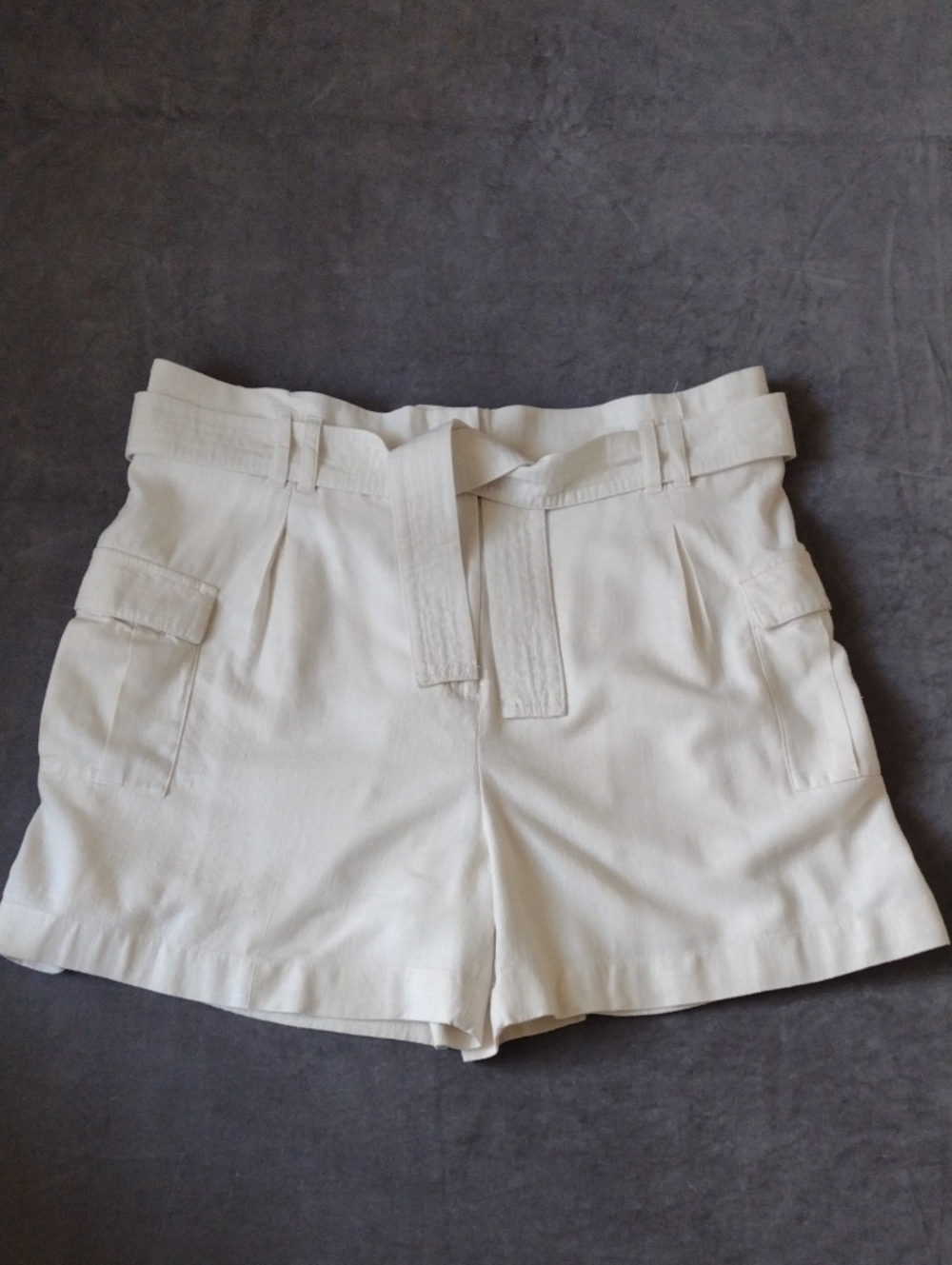 Simply Vera Wms Size 1X Cream Cargo Tie-Belt  Lined Shorts Beachy Comfy
